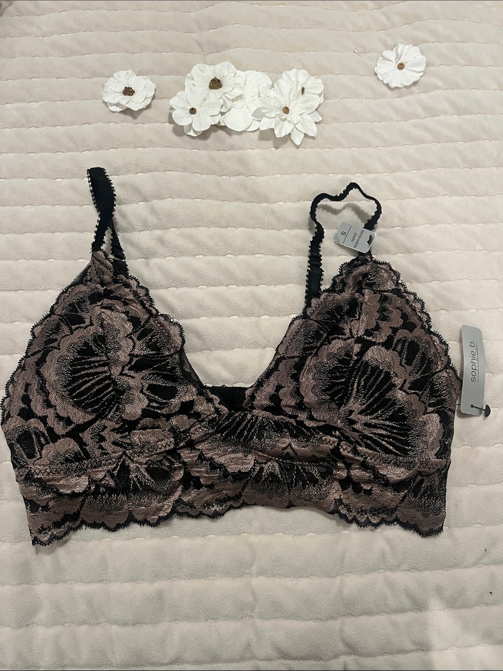 sophie b. Lace Bralette in Black and Taupe Floral